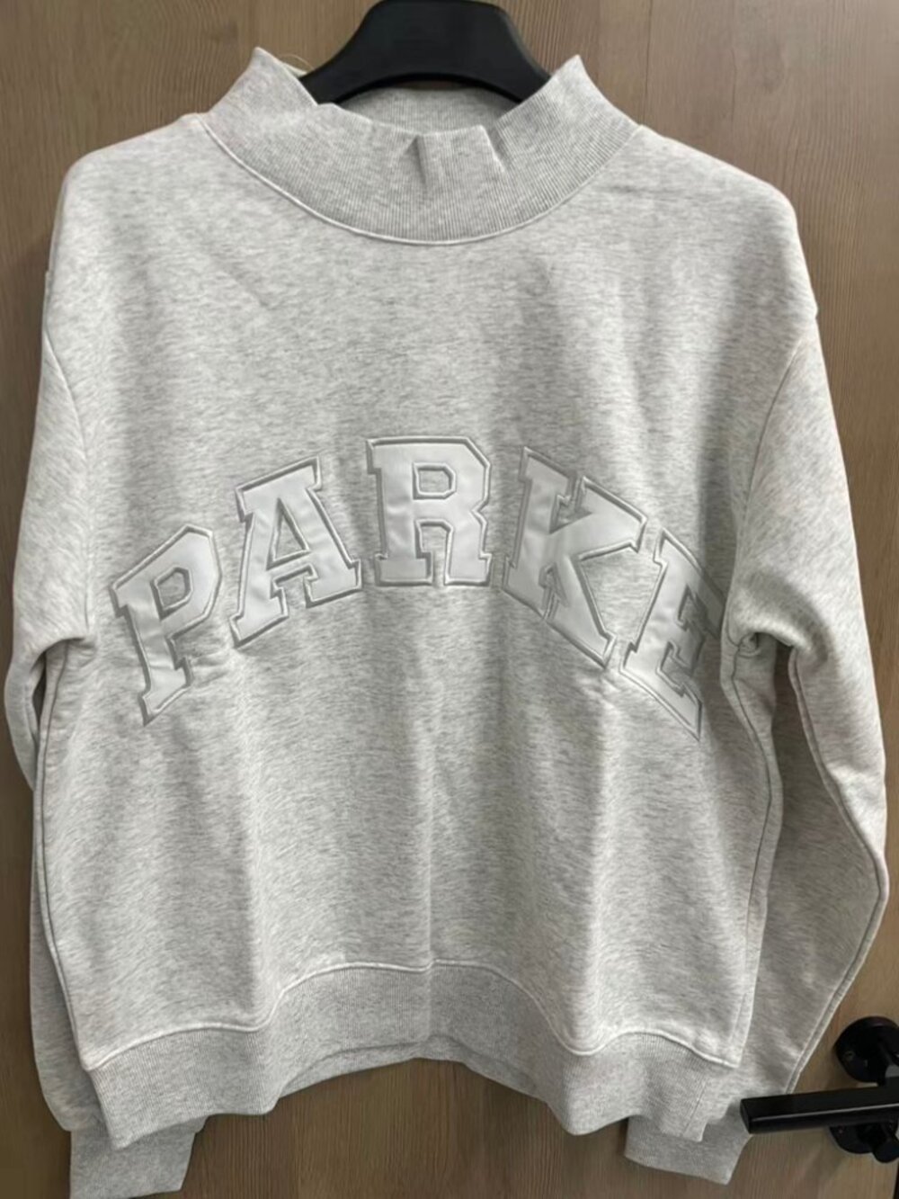Parke Mock Neck Sweatshirt Grey Varsity Letter Pullover